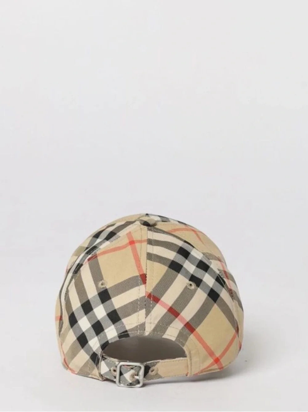 Burberry Tan Check Baseball Cap with Black & Red Accents